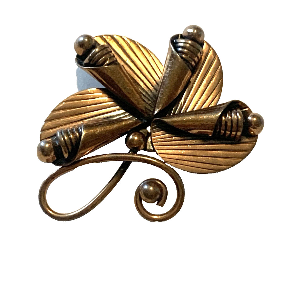 Solid Copper Bell Trading Post Scroll Brooch Abstract Signed Vintage Pin